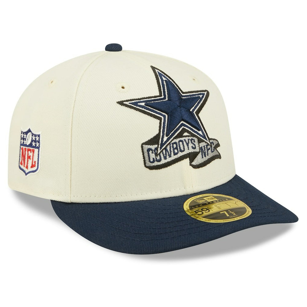 Dallas Cowboys New Era 2022 Sideline Low Profile 59FIFTY Fitted Hat - Cream/Navy - NFL
