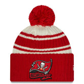Tampa Bay Buccaneers New Era 2022 Sideline Sport Cuffed Pom Knit Hat - Cream/Red - NFL