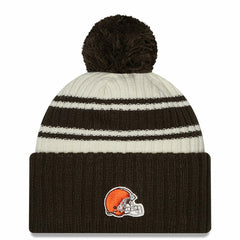 Cleveland Browns New Era 2022 Sideline Sport Cuffed Pom Knit Hat - Cream/Brown - NFL