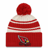 Arizona Cardinals New Era 2022 Sideline Sport Cuffed Pom Knit Hat - Cream/Cardinal - NFL