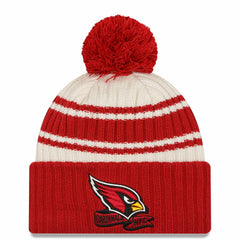 Arizona Cardinals New Era 2022 Sideline Sport Cuffed Pom Knit Hat - Cream/Cardinal - NFL
