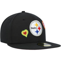 Pittsburgh Steelers New Era Chain Stitch Heart 59FIFTY Fitted Hat - Black - NFL