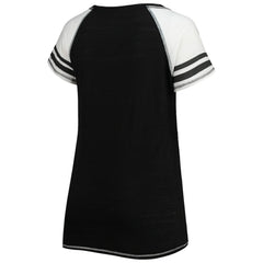 Miami Marlins Soft as a Grape Women's Curvy Color Block Tri-Blend Raglan V-Neck T-Shirt Outlet