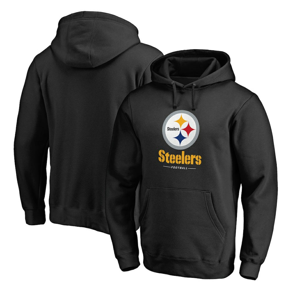 Pittsburgh Steelers Logo Team Lockup Fitted Pullover Hoodie - Black - NFL