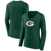 Green Bay Packers Women's Primary Team Logo Long Sleeve V-Neck T-Shirt - Green - NFL