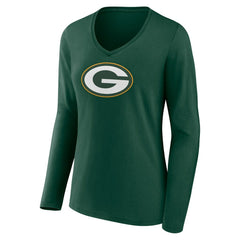 Green Bay Packers Women's Primary Team Logo Long Sleeve V-Neck T-Shirt - Green - NFL