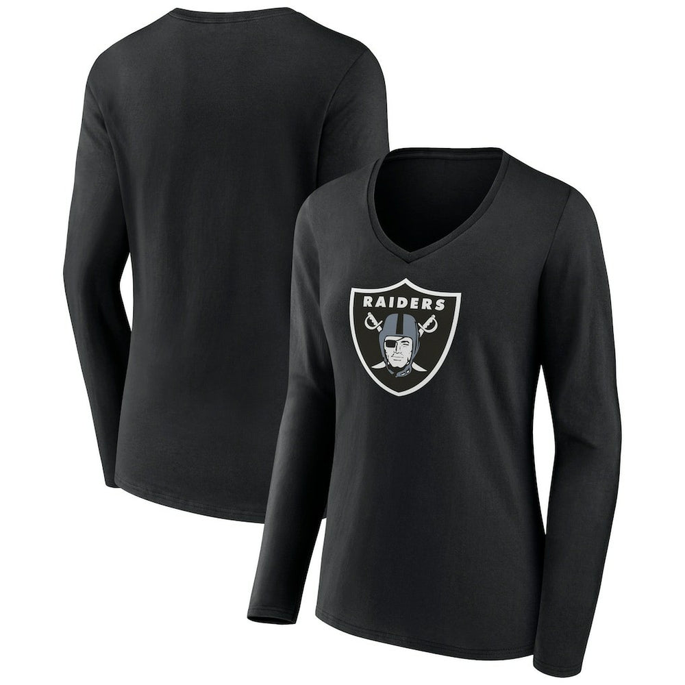 Las Vegas Raiders Women's Primary Team Logo Long Sleeve V-Neck T-Shirt - Black - NFL