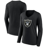 Las Vegas Raiders Women's Primary Team Logo Long Sleeve V-Neck T-Shirt - Black - NFL