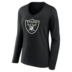 Las Vegas Raiders Women's Primary Team Logo Long Sleeve V-Neck T-Shirt - Black - NFL