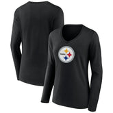 Pittsburgh Steelers Women's Primary Team Logo Long Sleeve V-Neck T-Shirt - Black - NFL