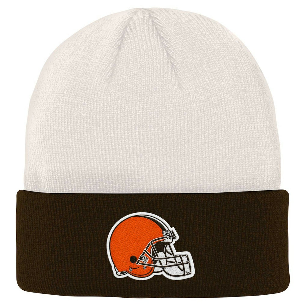Cleveland Browns Youth Bone Cuffed Knit Hat - Cream/Brown - NFL