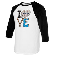 Miami Marlins Tiny Turnip Women's Baseball Love Raglan 3/4-Sleeve T-Shirt Online