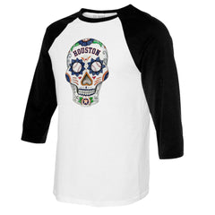 Houston Astros Tiny Turnip Women's Sugar Skull 3/4-Sleeve Raglan T-Shirt Sale