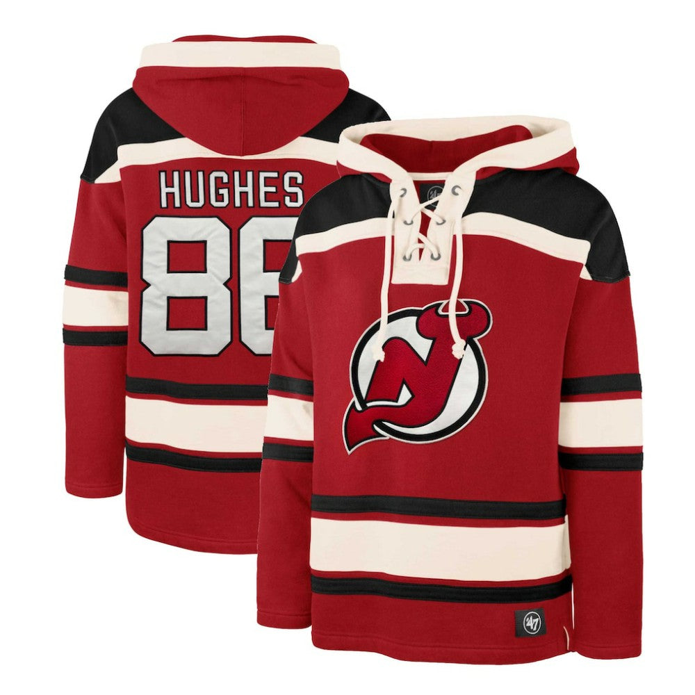 Jack Hughes New Jersey Devils '47 Player Lacer Pullover Hoodie - Red | 47 brand on sale