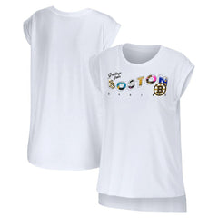 Boston Bruins WEAR by Erin Andrews Women's Greetings From Muscle T-Shirt - White | NHL on sale