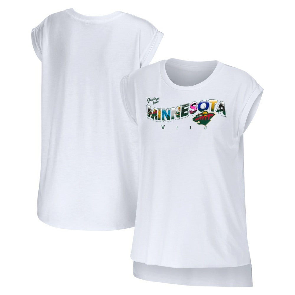 Minnesota Wild WEAR by Erin Andrews Women's Greetings From Muscle T-Shirt - White | NHL Clearance
