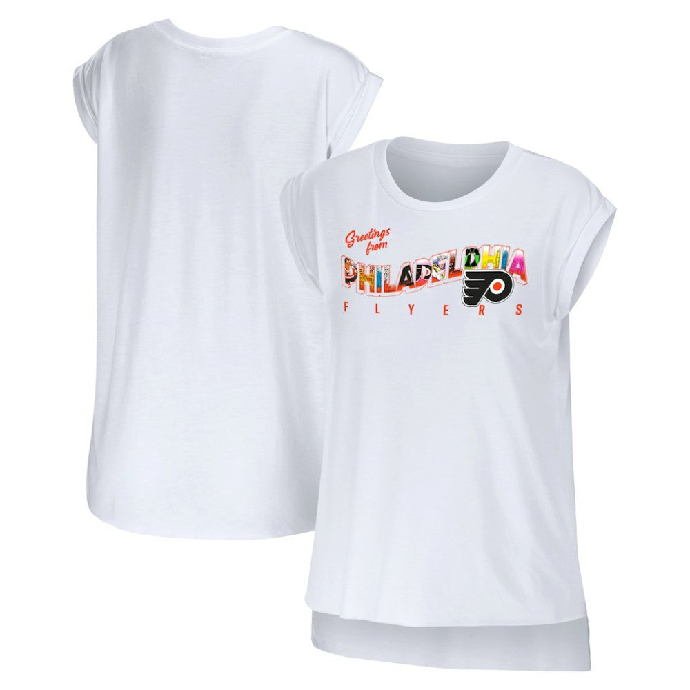 Philadelphia Flyers WEAR by Erin Andrews Women's Greetings From Muscle T-Shirt - White | NHL sale