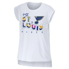 St. Louis Blues WEAR by Erin Andrews Women's Greetings From Muscle T-Shirt - White | NHL Lifestyle