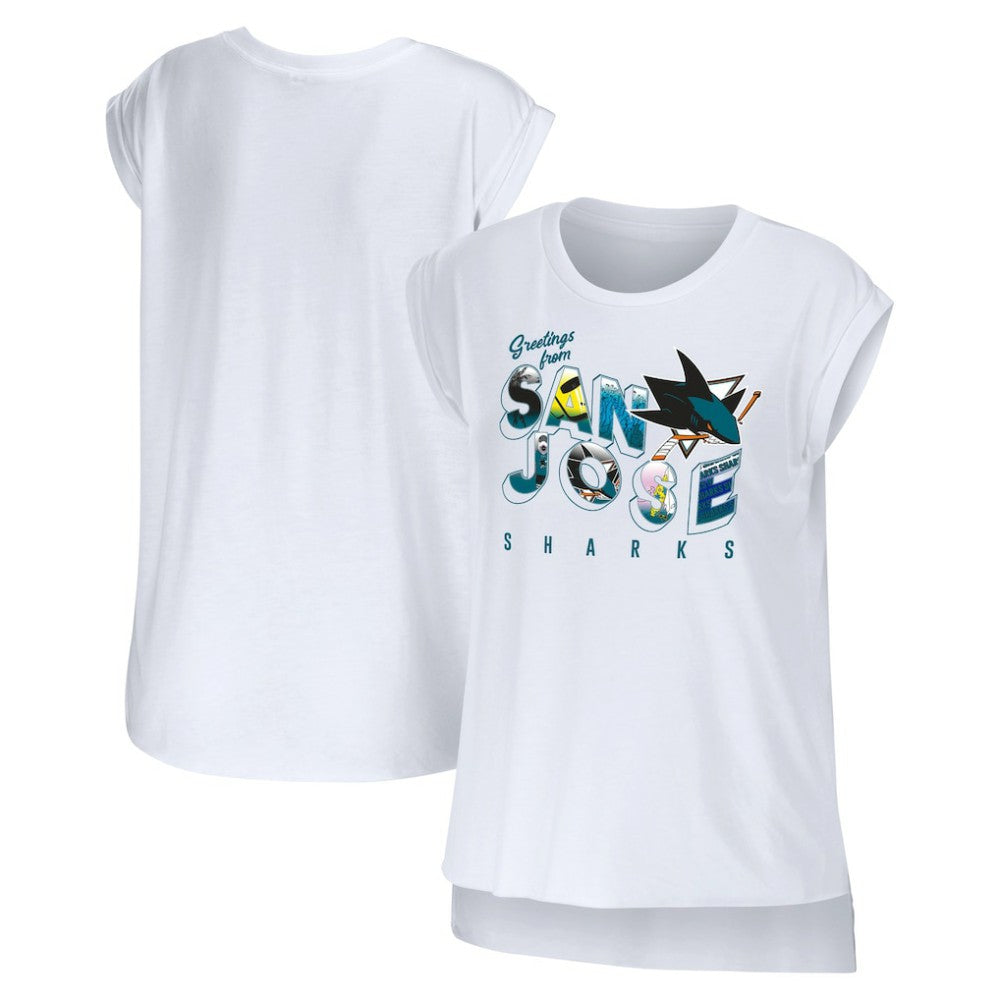 San Jose Sharks WEAR by Erin Andrews Women's Greetings From Muscle T-Shirt - White | NHL Lifestyle