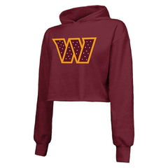 Washington Commanders Majestic Threads Women's Bling Tri-Blend Cropped Pullover Hoodie - Burgundy - NFL