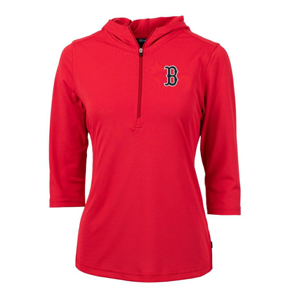 Boston Red Sox Cutter & Buck Women's Virtue Eco Pique 3/4 Sleeve Half-Zip Pullover Hoodie Sale