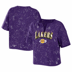 Los Angeles Lakers WEAR by Erin Andrews Women's Bleach Splatter Notch Neck T-Shirt Purple