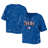 Philadelphia 76ers WEAR by Erin Andrews Women's Bleach Splatter Notch Neck T-Shirt Royal