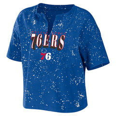 Philadelphia 76ers WEAR by Erin Andrews Women's Bleach Splatter Notch Neck T-Shirt Royal