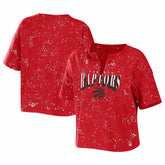 Toronto Raptors WEAR by Erin Andrews Women's Bleach Splatter Notch Neck T-Shirt Red