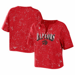 Toronto Raptors WEAR by Erin Andrews Women's Bleach Splatter Notch Neck T-Shirt Red