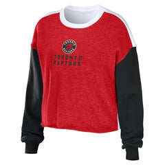 Toronto Raptors WEAR by Erin Andrews Women's Mixed Letter Cropped Pullover Sweatshirt Heather Red