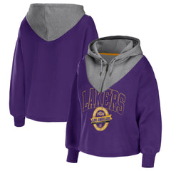 Los Angeles Lakers WEAR by Erin Andrews Women's Pieced Quarter-Zip Hoodie Jacket Purple