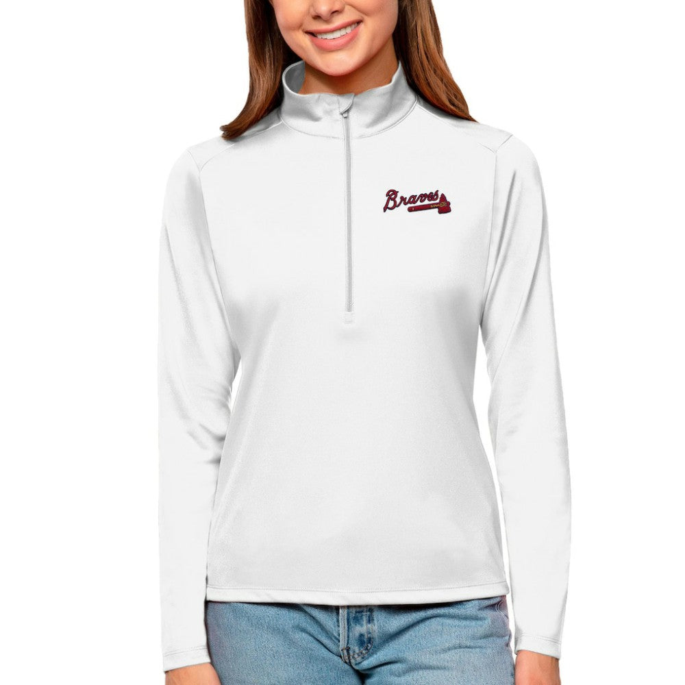 Atlanta Braves Antigua Women's Tribute Quarter-Zip Pullover Top for sale