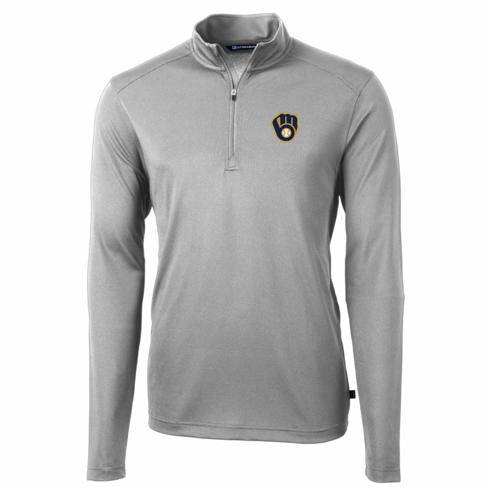Milwaukee Brewers Cutter & Buck Big & Tall Virtue Eco Pique Quarter-Zip Pullover Jacket Sale