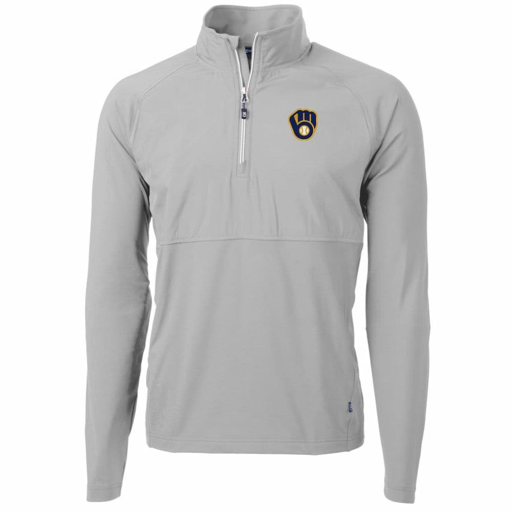 Milwaukee Brewers Cutter & Buck Adapt Eco Knit Hybrid Recycled Quarter-Zip Pullover Jacket Sale