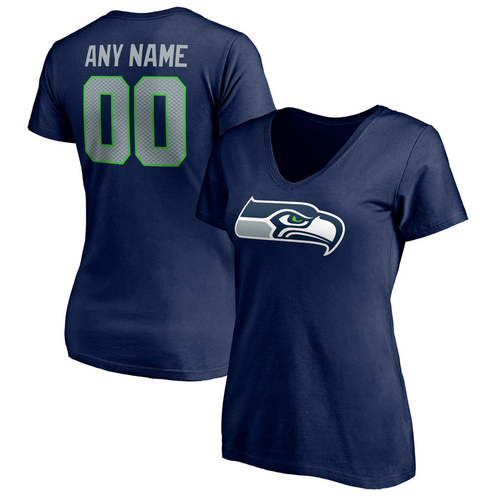 Seattle Seahawks Women's Team Authentic Personalized Name & Number V-Neck T-Shirt - College Navy - NFL