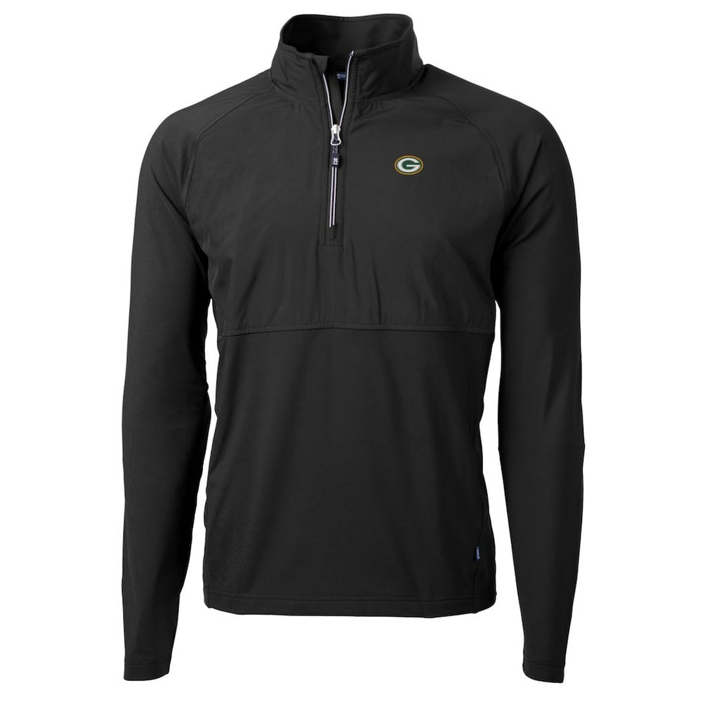 Green Bay Packers Cutter & Buck Adapt Eco Knit Hybrid Recycled Quarter-Zip Raglan Jacket - Black - NFL