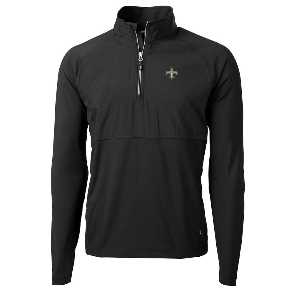 New Orleans Saints Cutter & Buck Adapt Eco Knit Hybrid Recycled Quarter-Zip Raglan Jacket - Black - NFL
