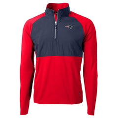 New England Patriots Cutter & Buck Adapt Eco Knit Hybrid Recycled Quarter-Zip Raglan Jacket - Navy/Red - NFL