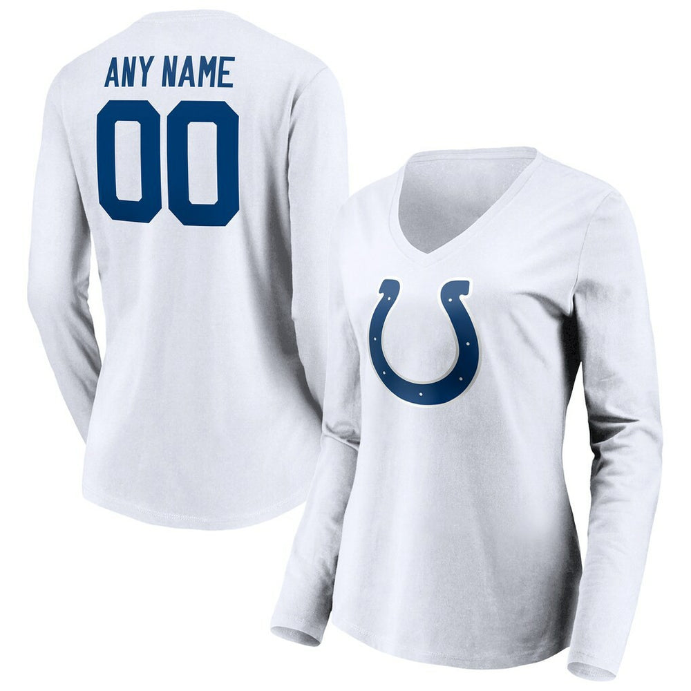 Indianapolis Colts Women's Team Authentic Logo Personalized Name & Number V-Neck Long Sleeve T-Shirt - White - NFL