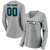 Seattle Seahawks Women's Team Authentic Custom Long Sleeve V-Neck T-Shirt - Gray - NFL