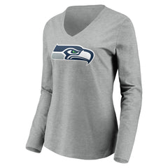 Seattle Seahawks Women's Team Authentic Custom Long Sleeve V-Neck T-Shirt - Gray - NFL