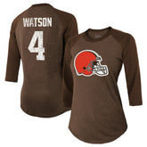 Deshaun Watson Cleveland Browns Majestic Threads Women's Name & Number Raglan 3/4 Sleeve T-Shirt - Brown - NFL