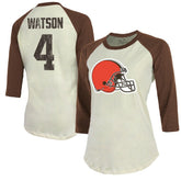 Deshaun Watson Cleveland Browns Majestic Threads Women's Player Name & Number Tri-Blend Three-Quarter Sleeve T-Shirt - Cream - NFL
