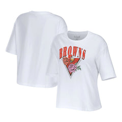 Cleveland Browns WEAR by Erin Andrews Women's Boxy Floral Cropped T-Shirt - White - NFL