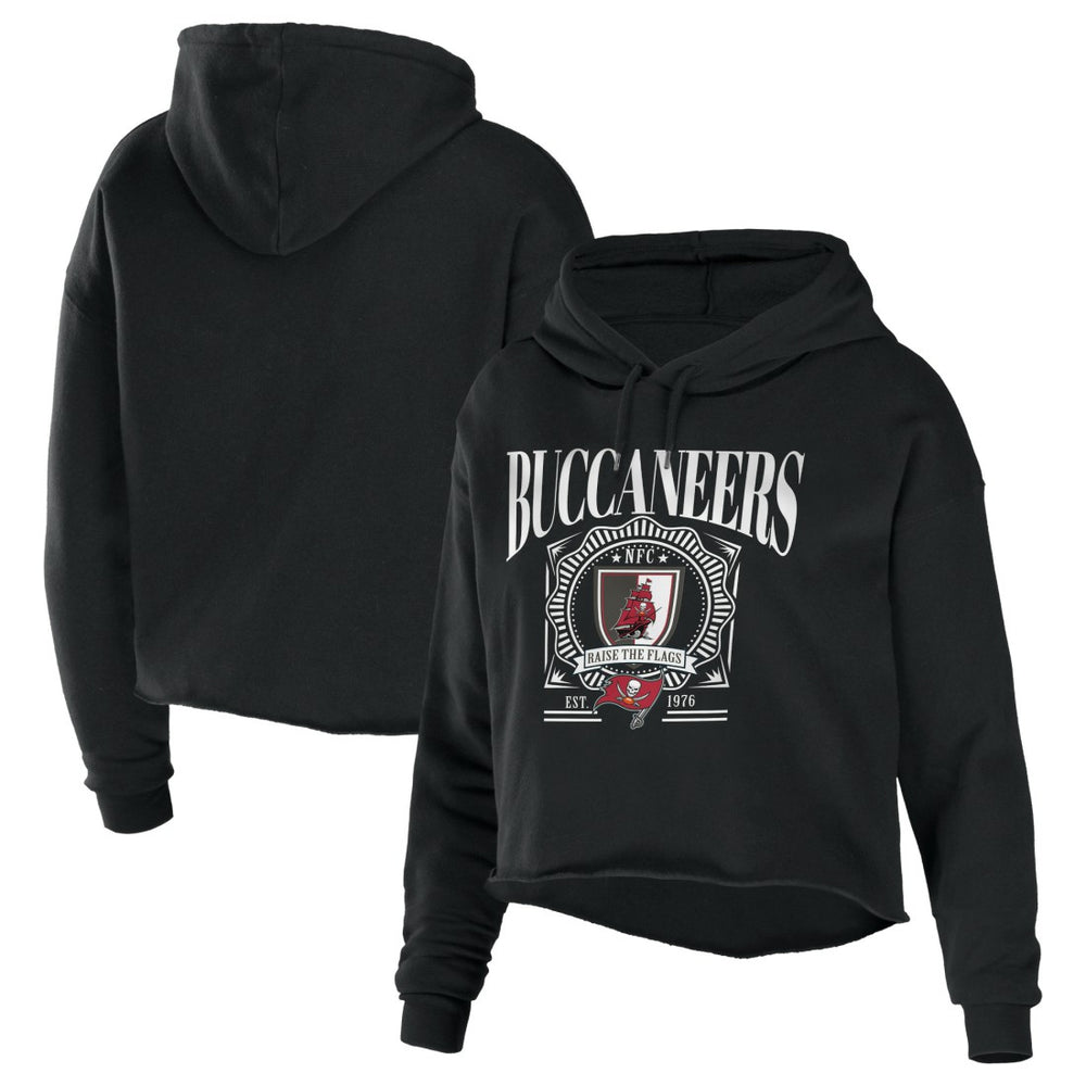Tampa Bay Buccaneers WEAR by Erin Andrews Women's Cropped Sponge Fleece Pullover Hoodie - Black - NFL
