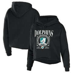 Miami Dolphins WEAR by Erin Andrews Women's Cropped Sponge Fleece Pullover Hoodie - Black - NFL