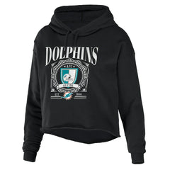 Miami Dolphins WEAR by Erin Andrews Women's Cropped Sponge Fleece Pullover Hoodie - Black - NFL