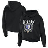 Los Angeles Rams WEAR by Erin Andrews Women's Cropped Sponge Fleece Pullover Hoodie - Black - NFL