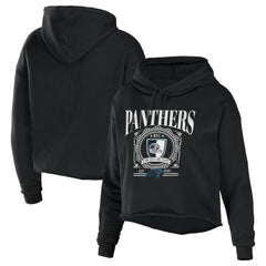 Carolina Panthers WEAR by Erin Andrews Women's Cropped Sponge Fleece Pullover Hoodie - Black - NFL